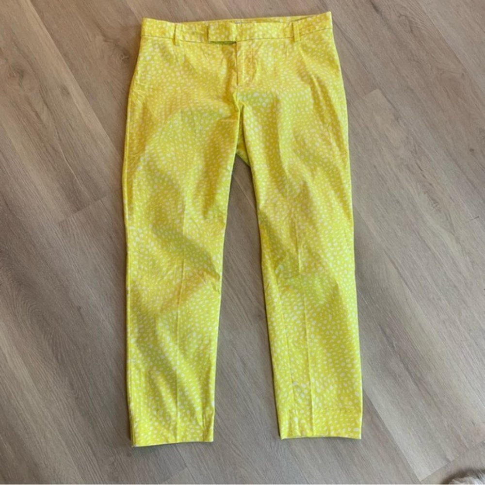 Gap slim cropped bright yellow with white dots pants